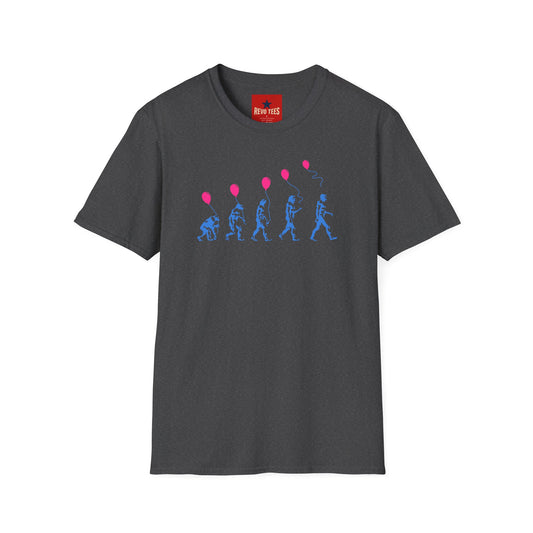 Evolution of Man Holding Balloon T-Shirt — Funny Retro Evolution Graphic Tee
