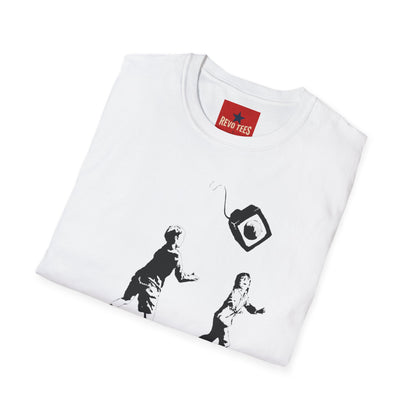 T‑Shirt — Banksy Style Kids Tossing TV Stencil Art Tee