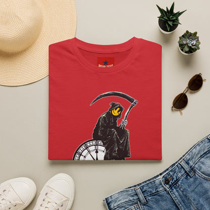 Banksy T‑Shirt — Grim Reaper Clock Graphic Tee (Smiley Mask)