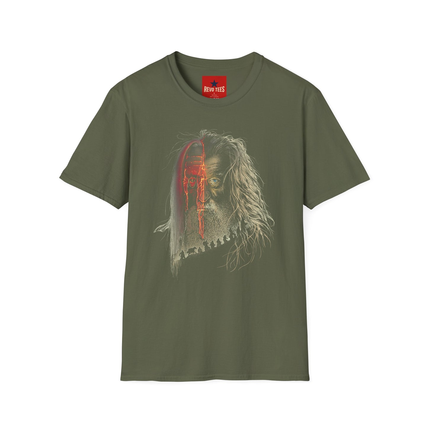 Horror Split-Face Skull T-Shirt — Creepy Half-Mask Skeleton Graphic Tee
