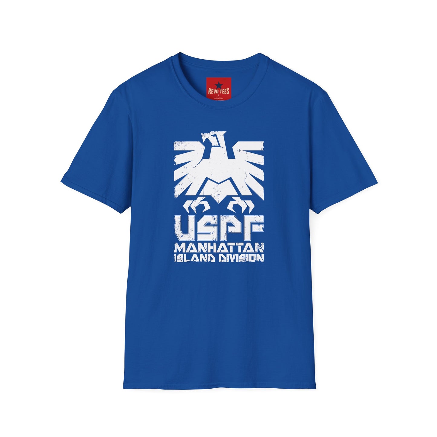 T-Shirt — Bold Distressed Eagle "USPF Manhattan Island Division" Graphic