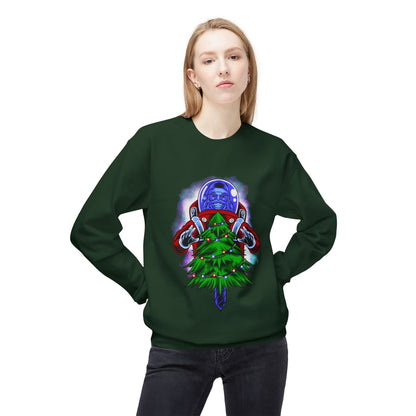 Astronaut Santa Pouncing on a Christmas Tree Crewneck Sweatshirt