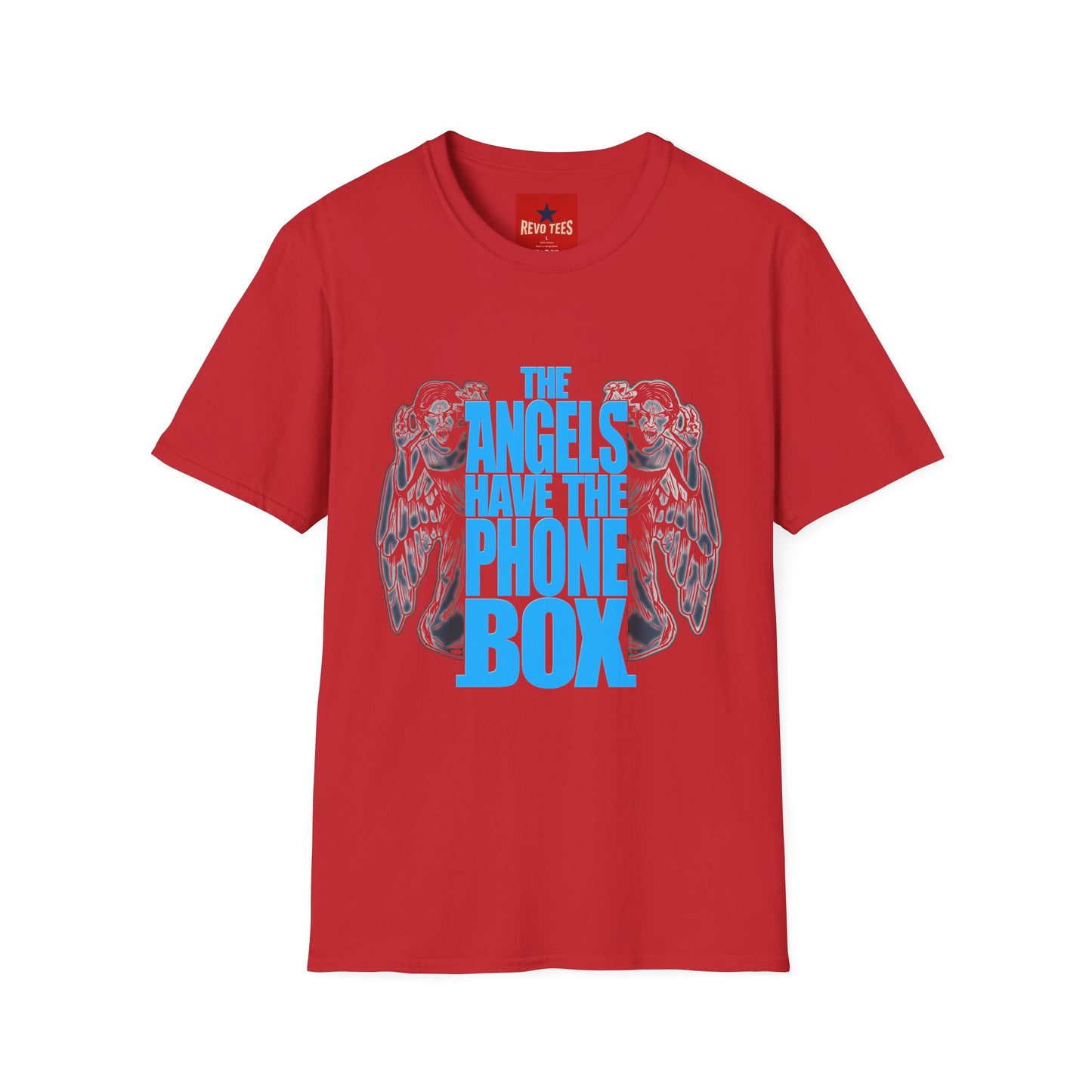Angels Have the Phone Box T-Shirt — Retro Blue Gothic Angel Tee