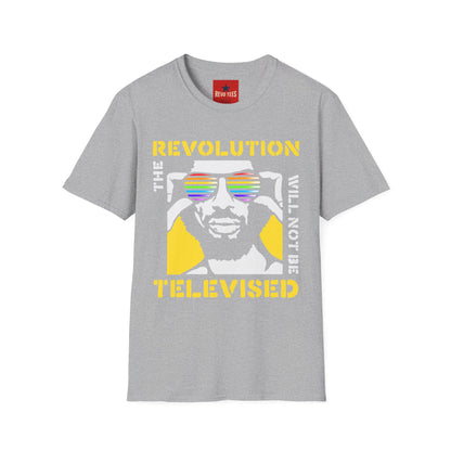 Revolution Is Televised T-Shirt — Retro Rainbow Sunglasses Protest Tee