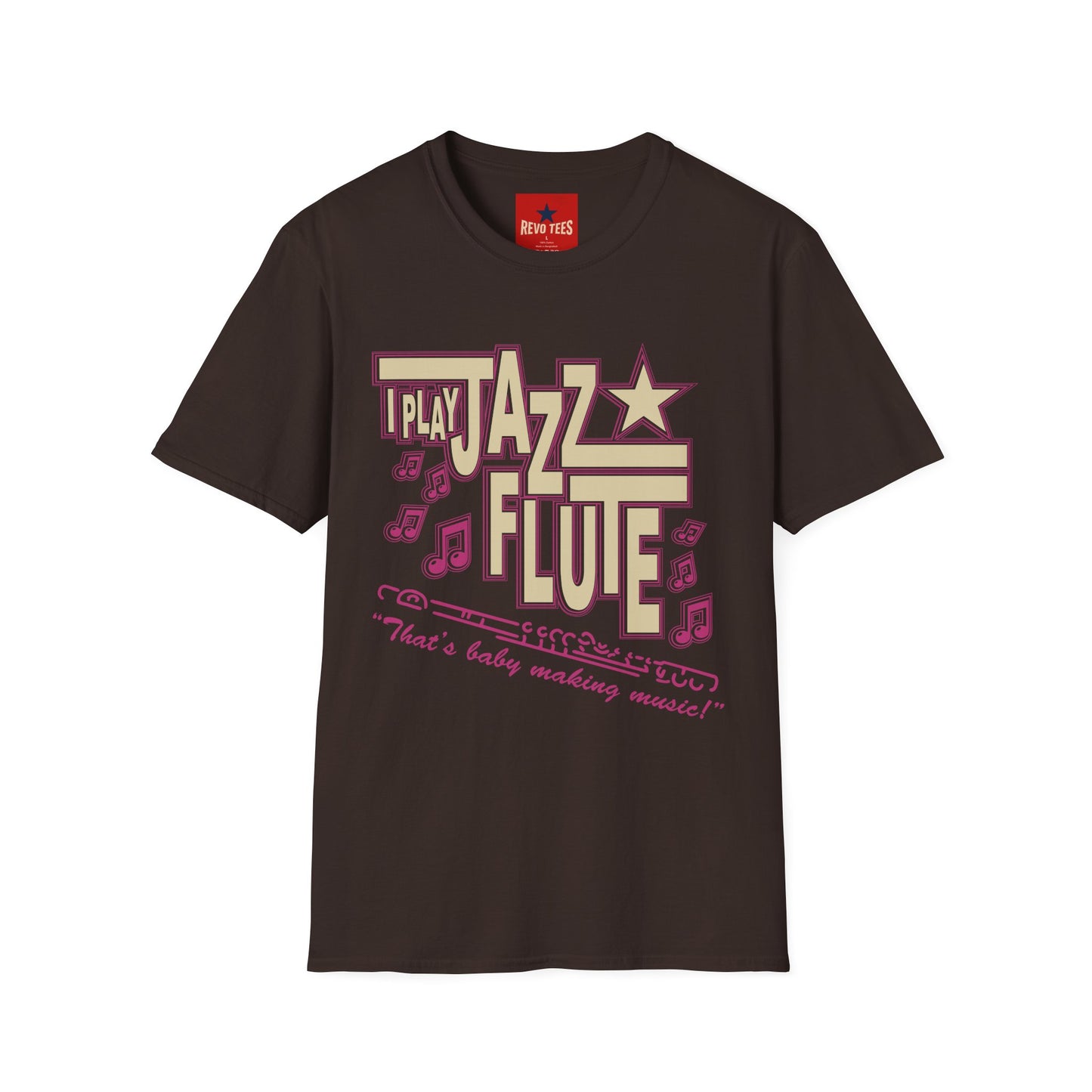 Jazz Flute Graphic Tee — Retro Musical Notes Shirt for Players & Fans