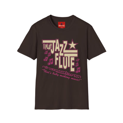 Jazz Flute Graphic Tee — Retro Musical Notes Shirt for Players & Fans