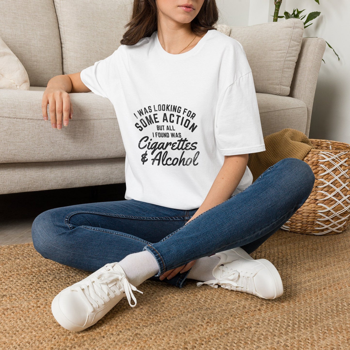 T‑Shirt — "I Was Looking For Some Action but All I Found Was Cigarettes & Alcohol" Retro Graphic Tee