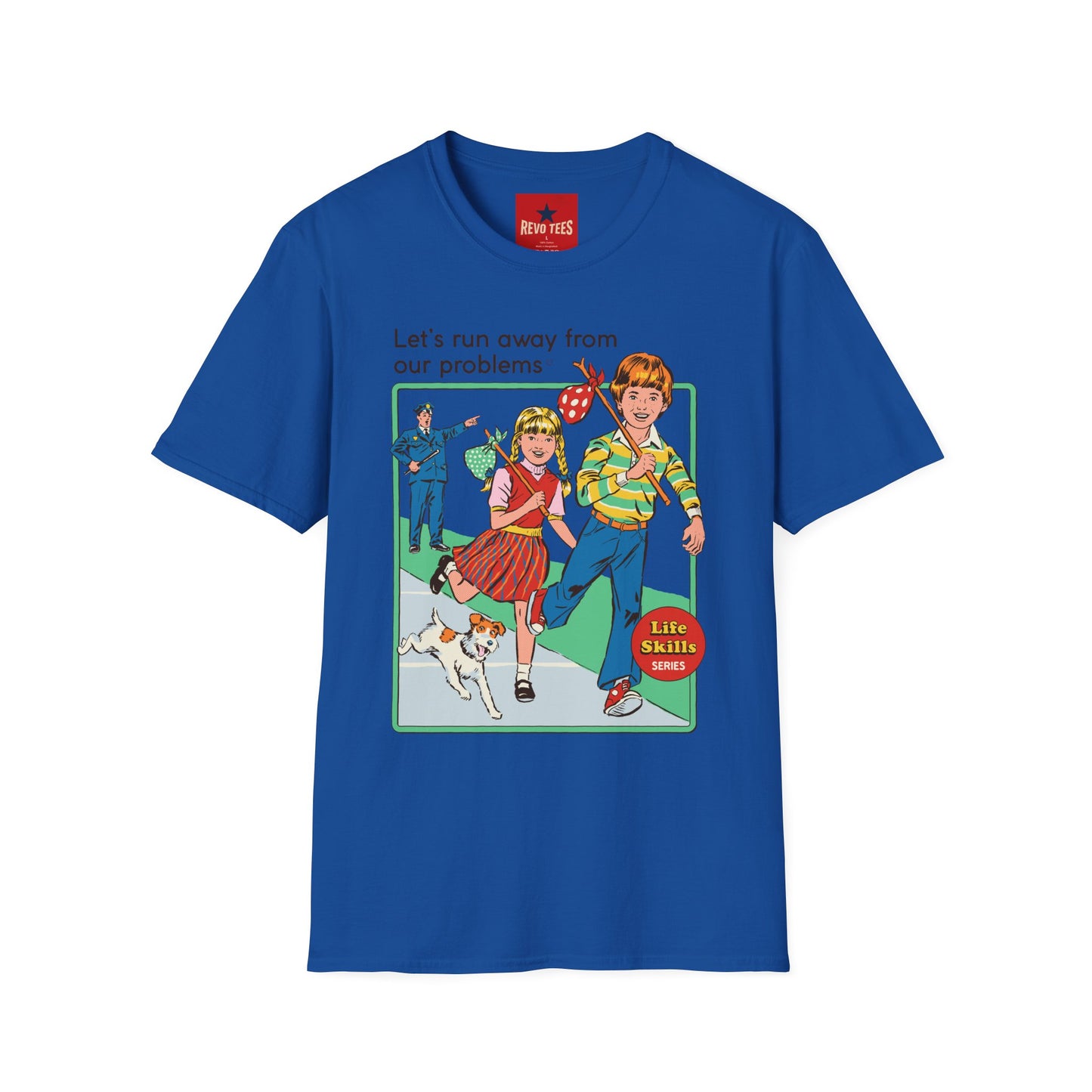 Retro Runaway Kids T-Shirt — "Let's Run Away From Our Problems" Vintage Graphic Tee