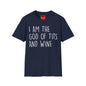 Graphic T-Shirt — "I Am the God of Tits and Wine" Funny Slogan Tee for Wine Lovers & Bachelorette Gifts