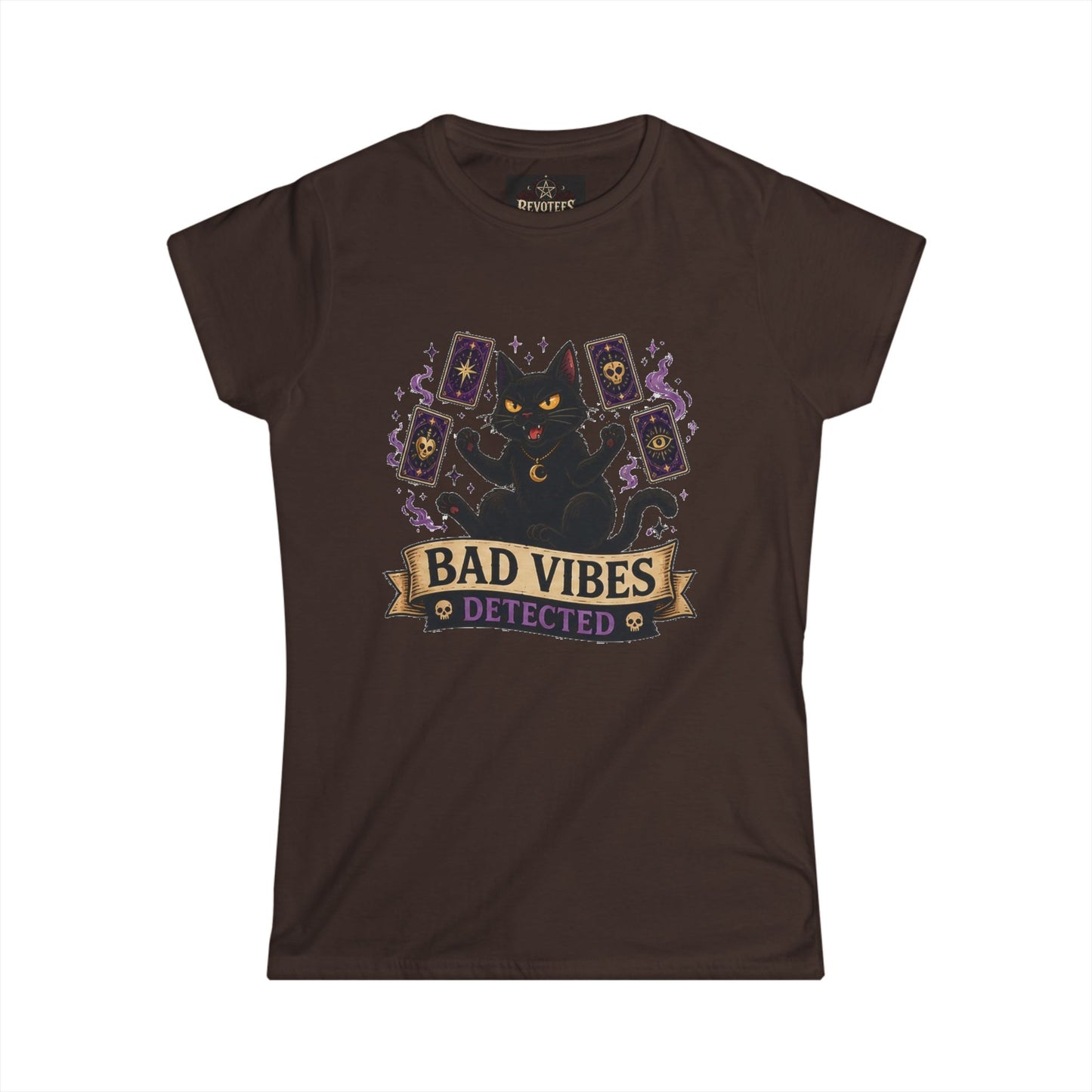 Bad Vibes Detected Cat Tarot Tee — Women's Witchy Graphic T-Shirt
