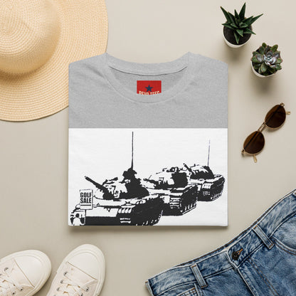 Banksy Tank Lineup Graphic T-Shirt — Stencil Military Tanks Design