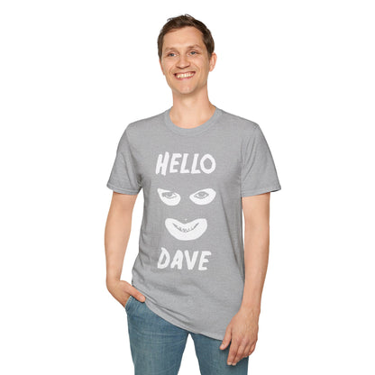Hello Dave T-Shirt — Black Graphic Tee with Eyes & Smile