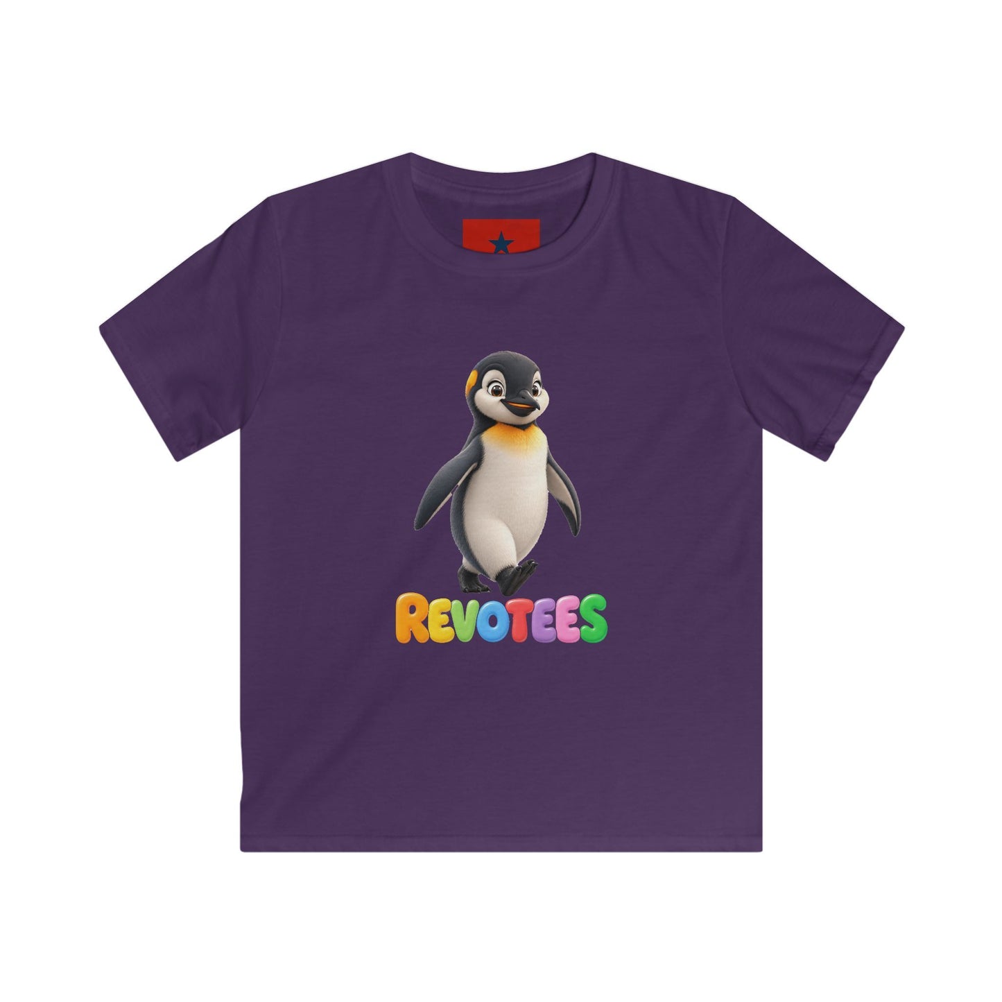 Kids Tee — Cute Pebble Penguin “REVOTEES” Colorful Logo