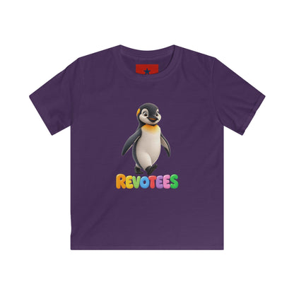 Kids Tee — Cute Pebble Penguin “REVOTEES” Colorful Logo