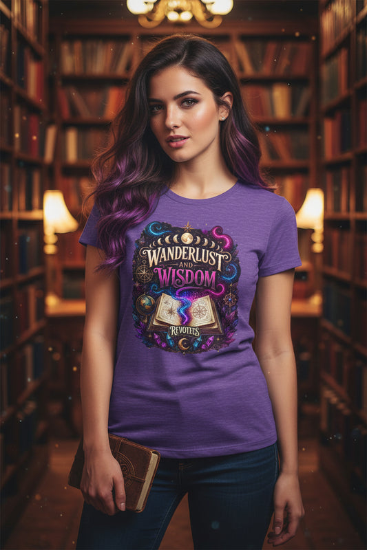 REVOTEES Wanderlust & Wisdom Graphic Tee — Magical Open Book Travel Shirt