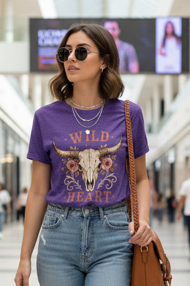 Wild at Heart Tee — Floral Longhorn Skull Women's T-Shirt
