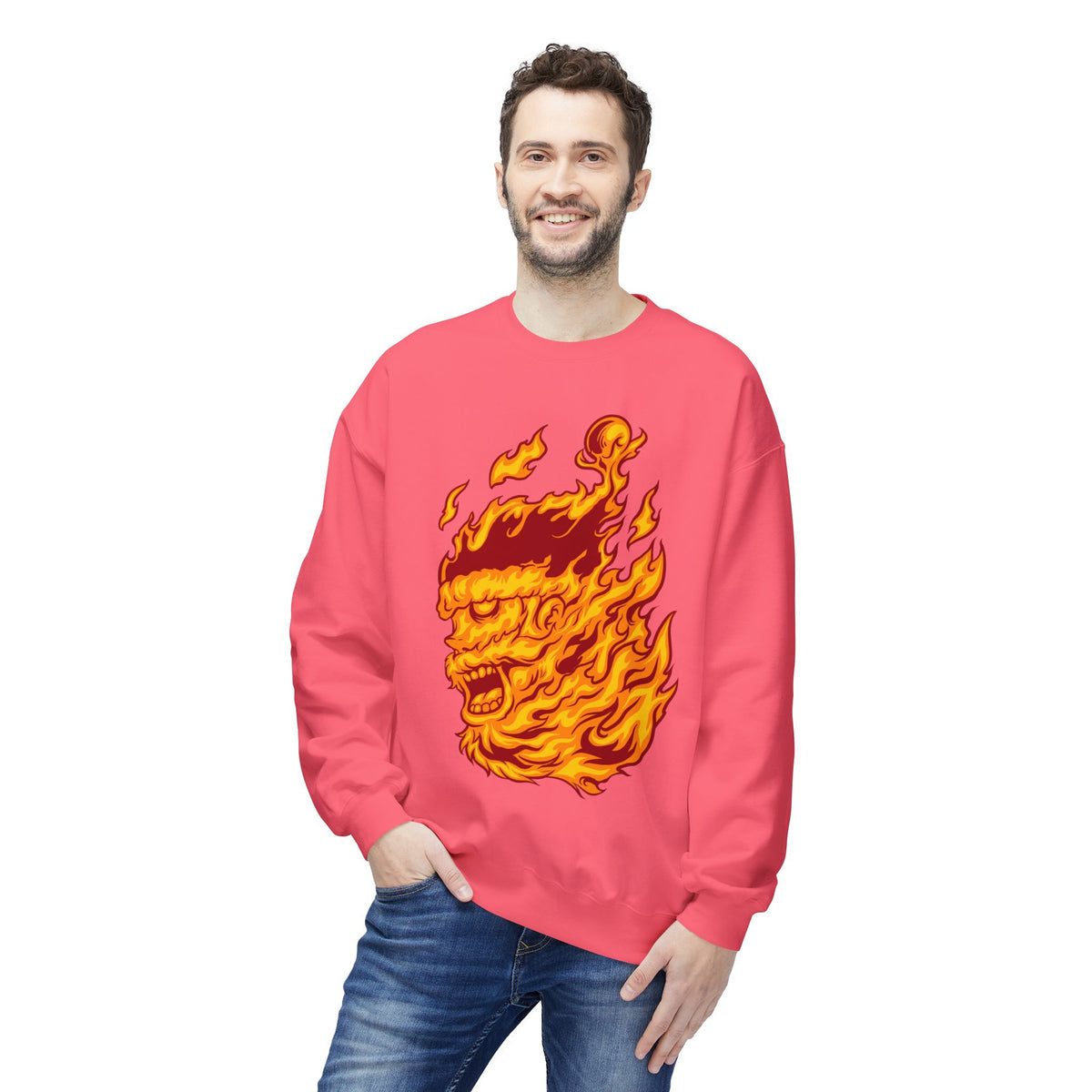 Flaming Santa Skull Redneck - I mean Crewneck Sweatshirt