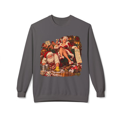 REVOTEES Vintage Santa Pin-Up Christmas Crewneck Sweatshirt