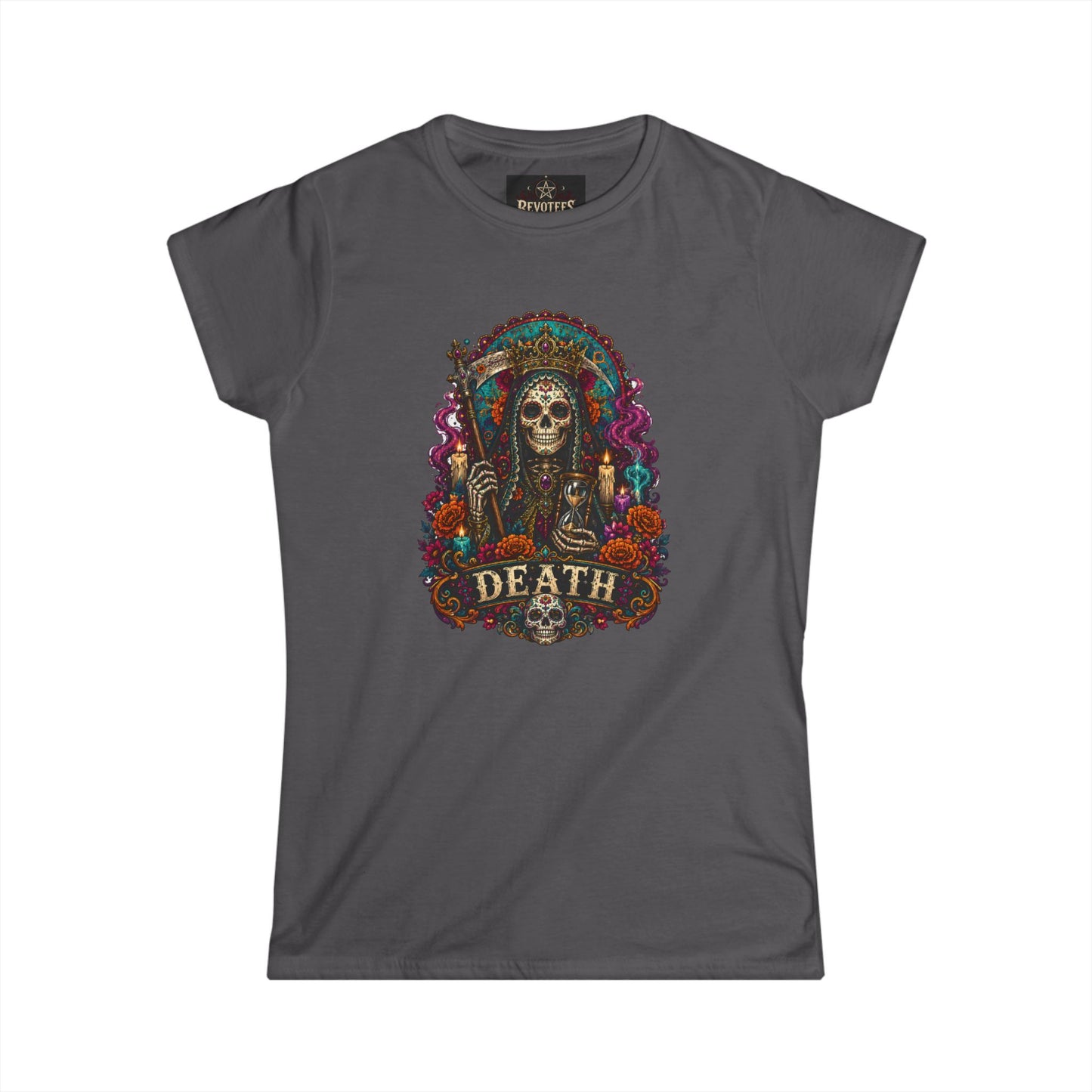Day of the Dead "Death" Skull Tee — Women's Gothic Floral Graphic Shirt