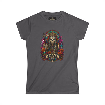 Day of the Dead "Death" Skull Tee — Women's Gothic Floral Graphic Shirt