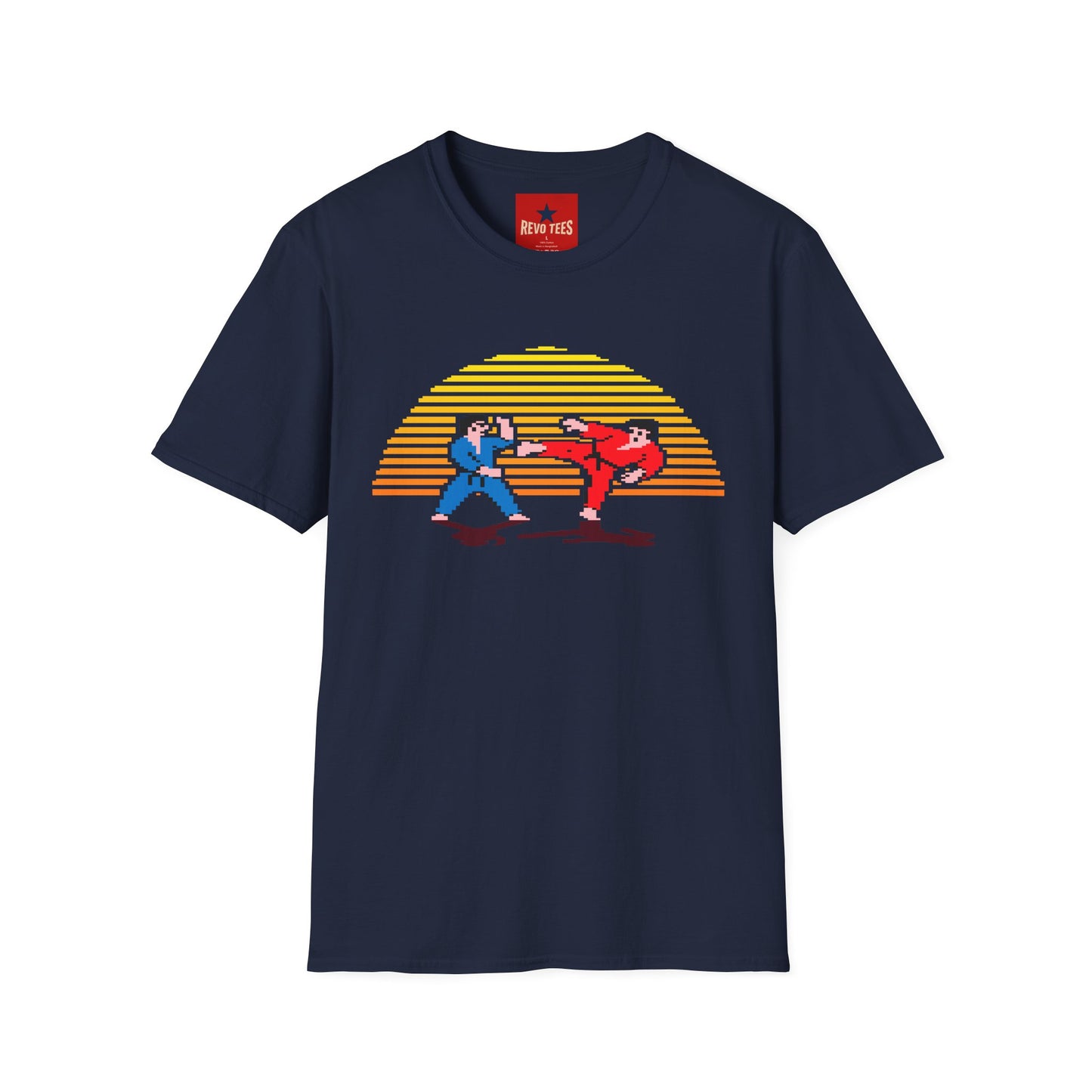Retro Pixel Karate T-Shirt — 80s Sunset Martial Arts Graphic Tee