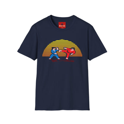 Retro Pixel Karate T-Shirt — 80s Sunset Martial Arts Graphic Tee