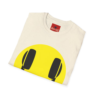 Smiley Face Headphones T-Shirt — Retro Music Lover Graphic Tee