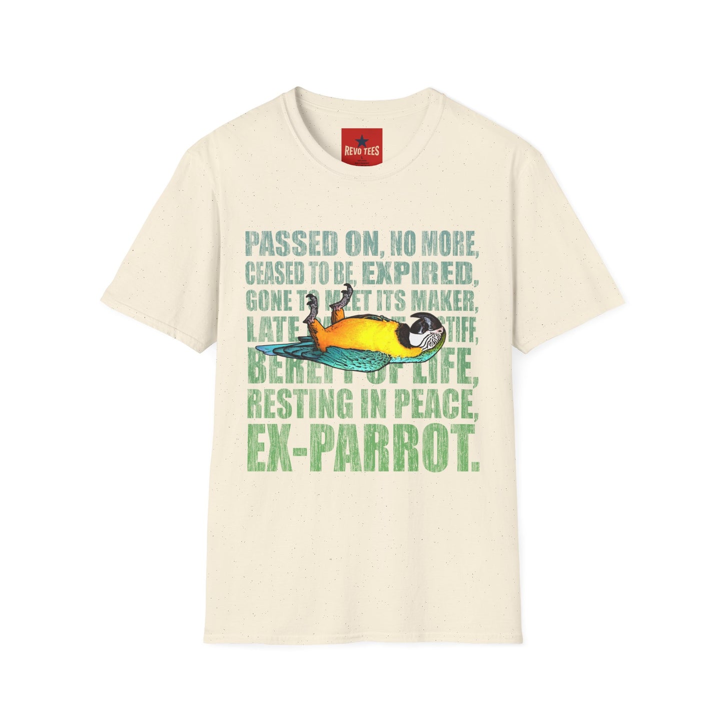 Ex-Parrot T-Shirt — Funny Parrot Memorial Tee (Passed On, Resting in Peace)