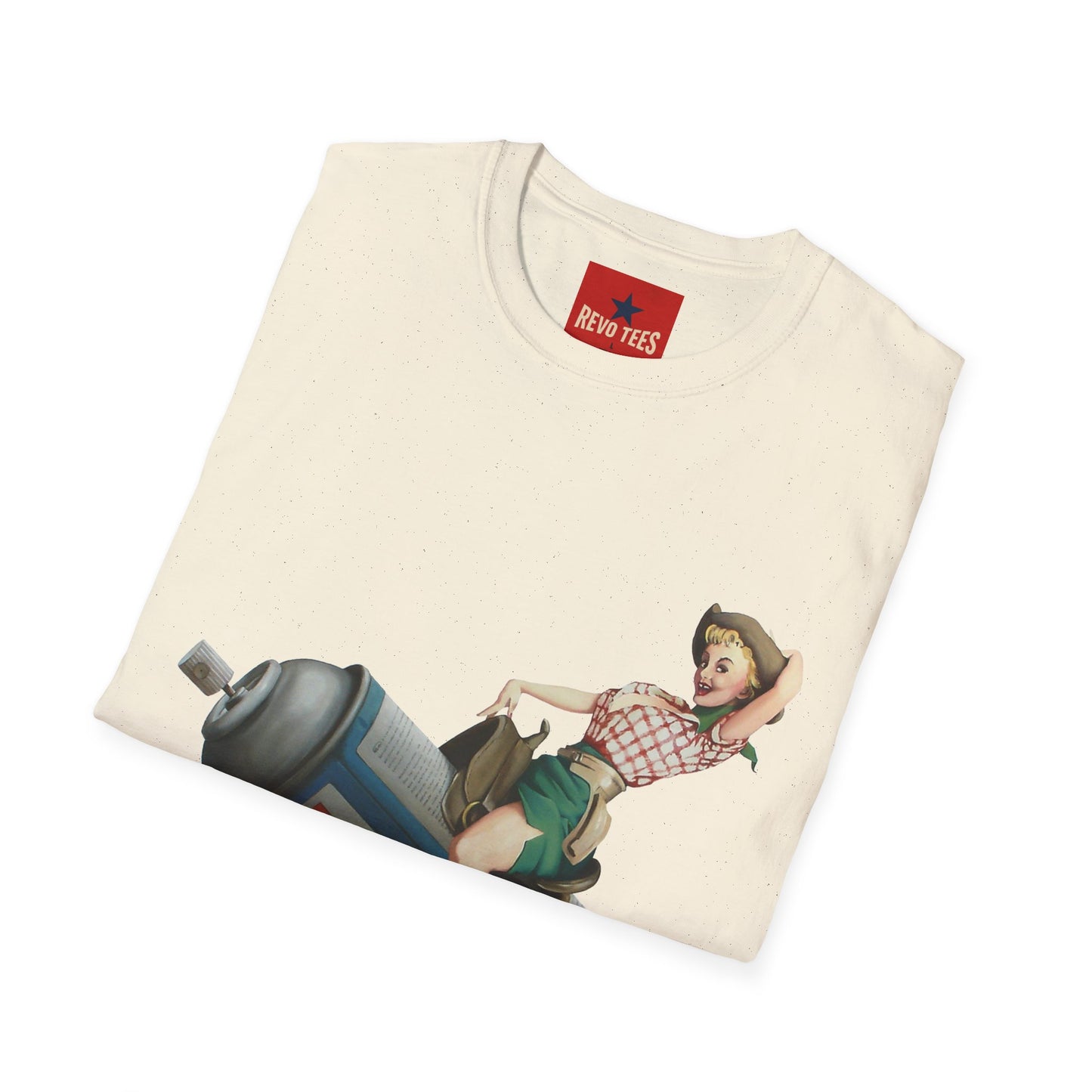 Banksy Pin-Up Cowgirl T-Shirt — Retro Pinup Girl Riding Soda Can Vintage Tee