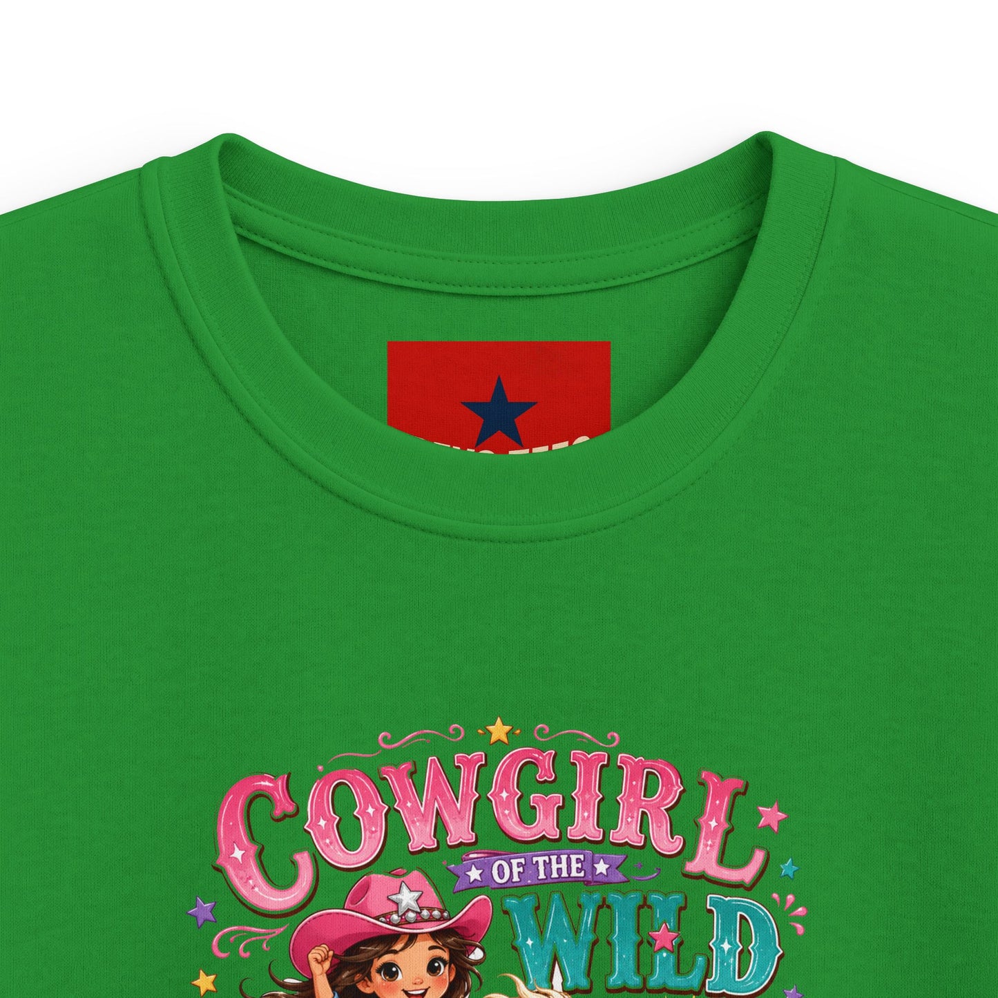 Kids Tee — "Cowgirl at Heart" Colorful Western Graphic (Cowgirl & Wild Print)
