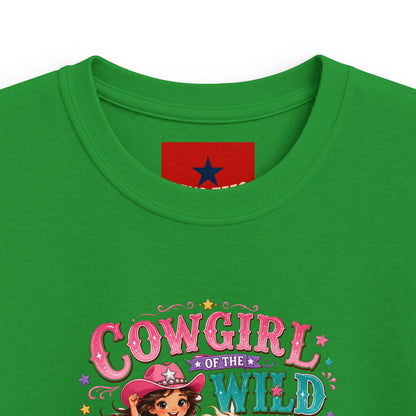 Kids Tee — "Cowgirl at Heart" Colorful Western Graphic (Cowgirl & Wild Print)