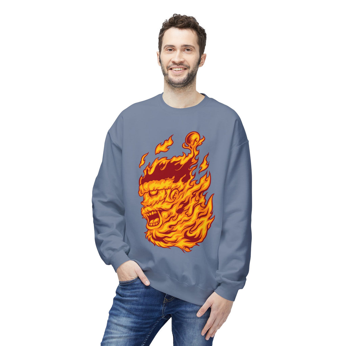 Flaming Santa Skull Redneck - I mean Crewneck Sweatshirt