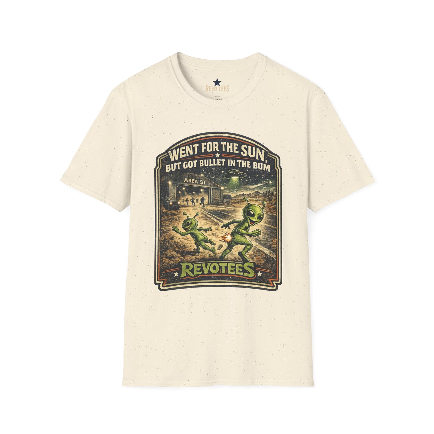 REVOTEES Alien Roadtrip Graphic Tee — "Went For The Sun But Got Bullet In The Bum"