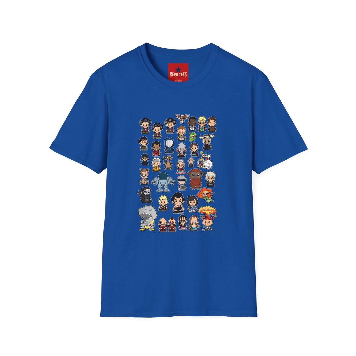 Cute Chibi Characters Crewneck T‑Shirt — Cartoon Character Grid Tee