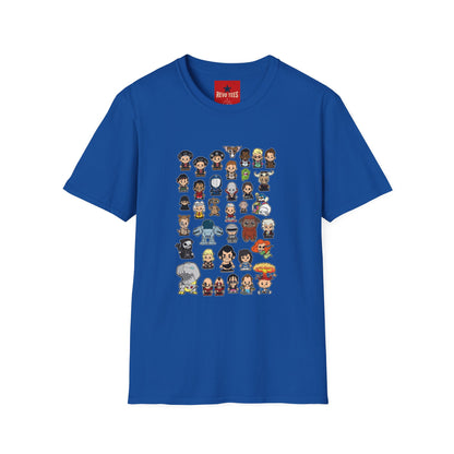 Cute Chibi Characters Crewneck T‑Shirt — Cartoon Character Grid Tee