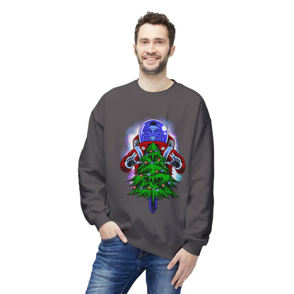 Astronaut Santa Pouncing on a Christmas Tree Crewneck Sweatshirt