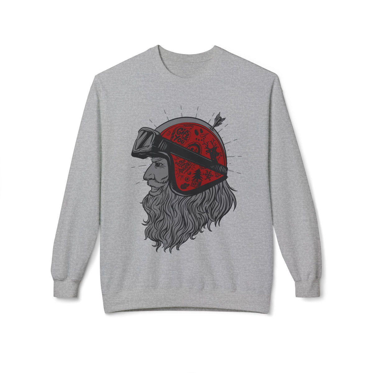Santa the Bearded Rider  – Red Helmet Moto Crewneck Sweatshirt