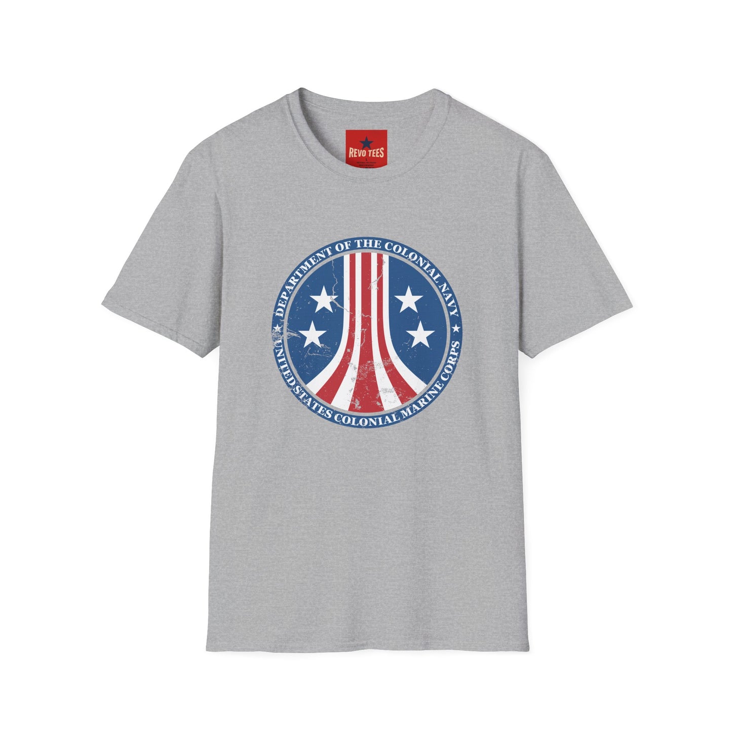 Colonial Navy Vintage Seal T‑Shirt — Patriotic Stars & Stripes Graphic
