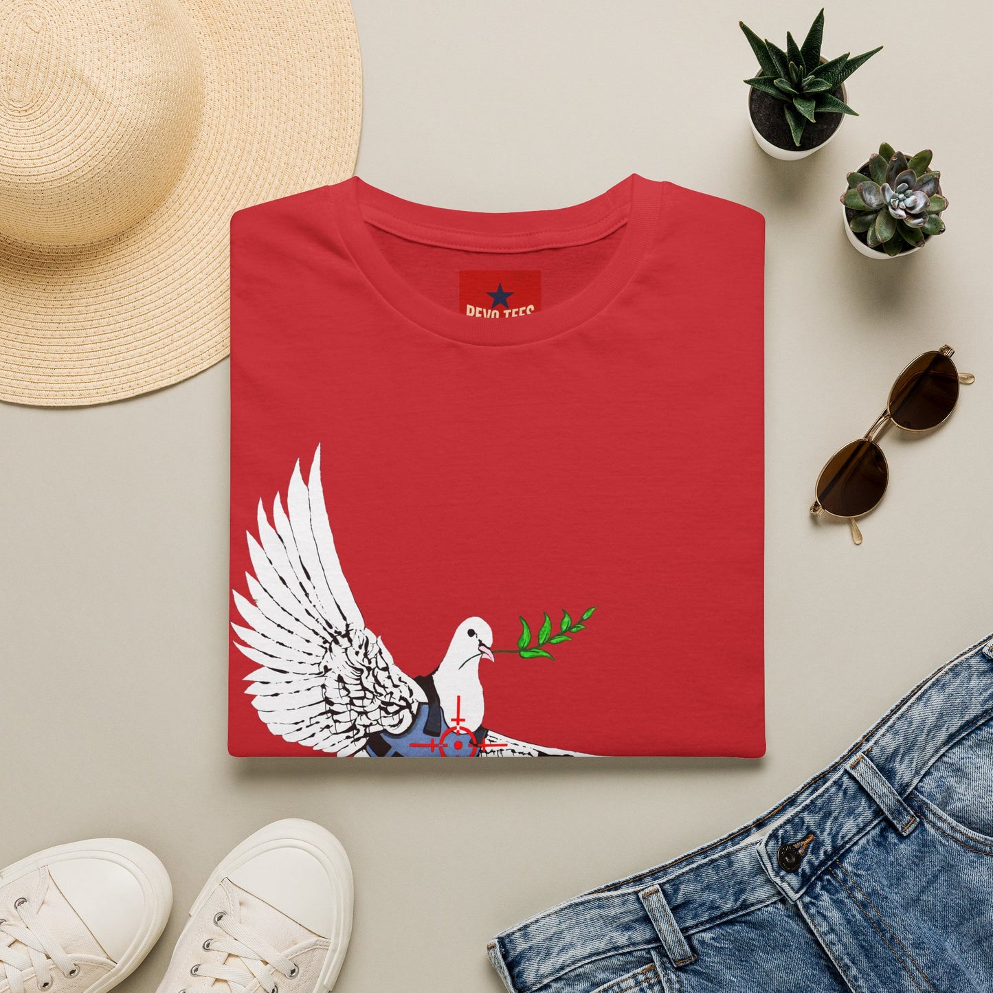 Banksy's Dove of Peace T‑Shirt — Flying Dove with Olive Branch & Earth Heart Graphic