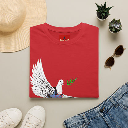 Banksy's Dove of Peace T‑Shirt — Flying Dove with Olive Branch & Earth Heart Graphic