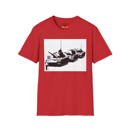 Banksy Tank Lineup Graphic T-Shirt — Stencil Military Tanks Design