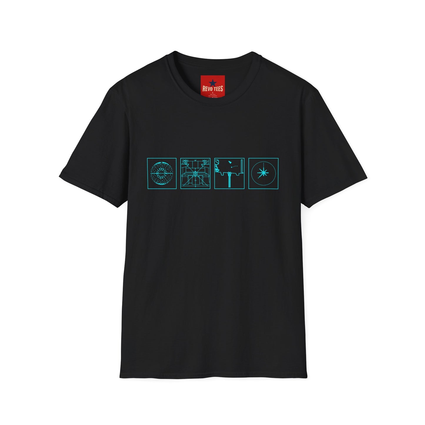 Minimal Celestial Icons T-Shirt — Light Blue Astrological Symbols