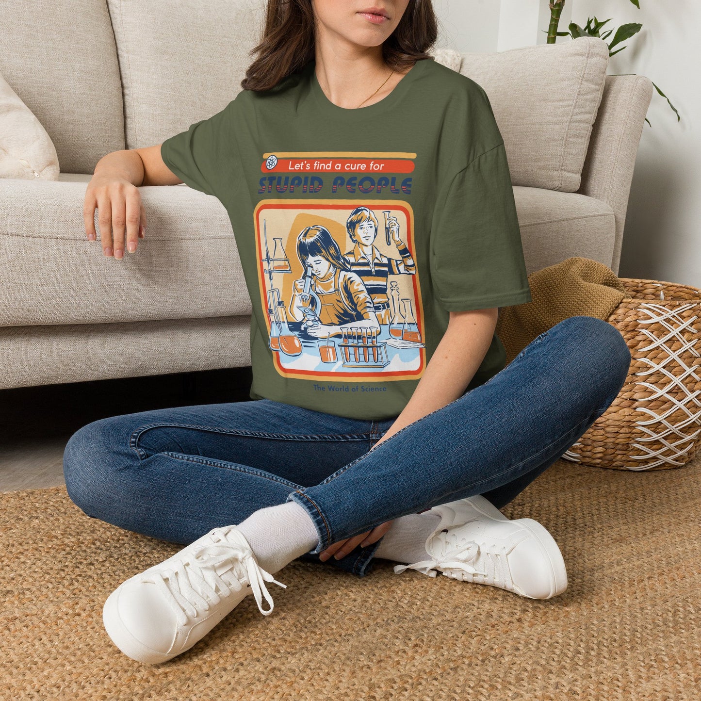 Retro Science Tee — "Let's Find a Cure for Stupid People" Graphic T-Shirt