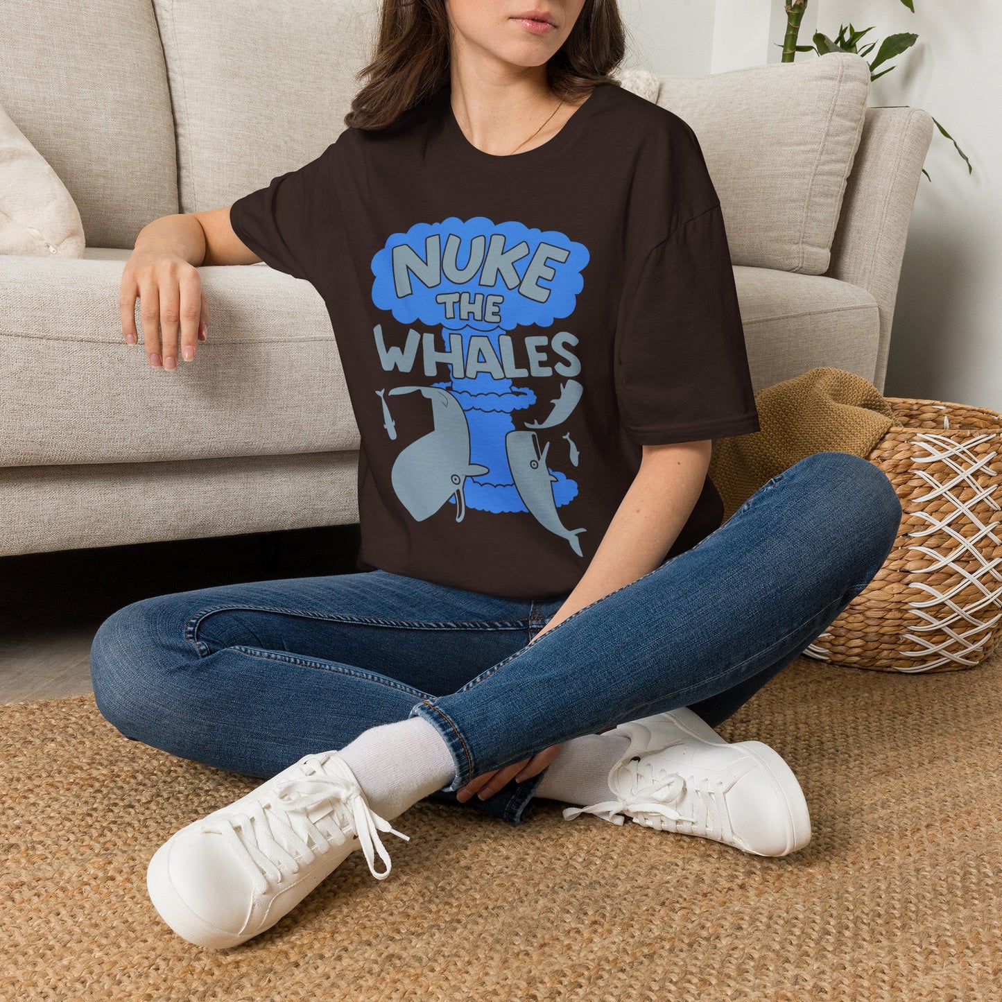 T-Shirt — 'Nuke the Whales' Satirical Graphic Tee (Funny Retro Ocean Design)