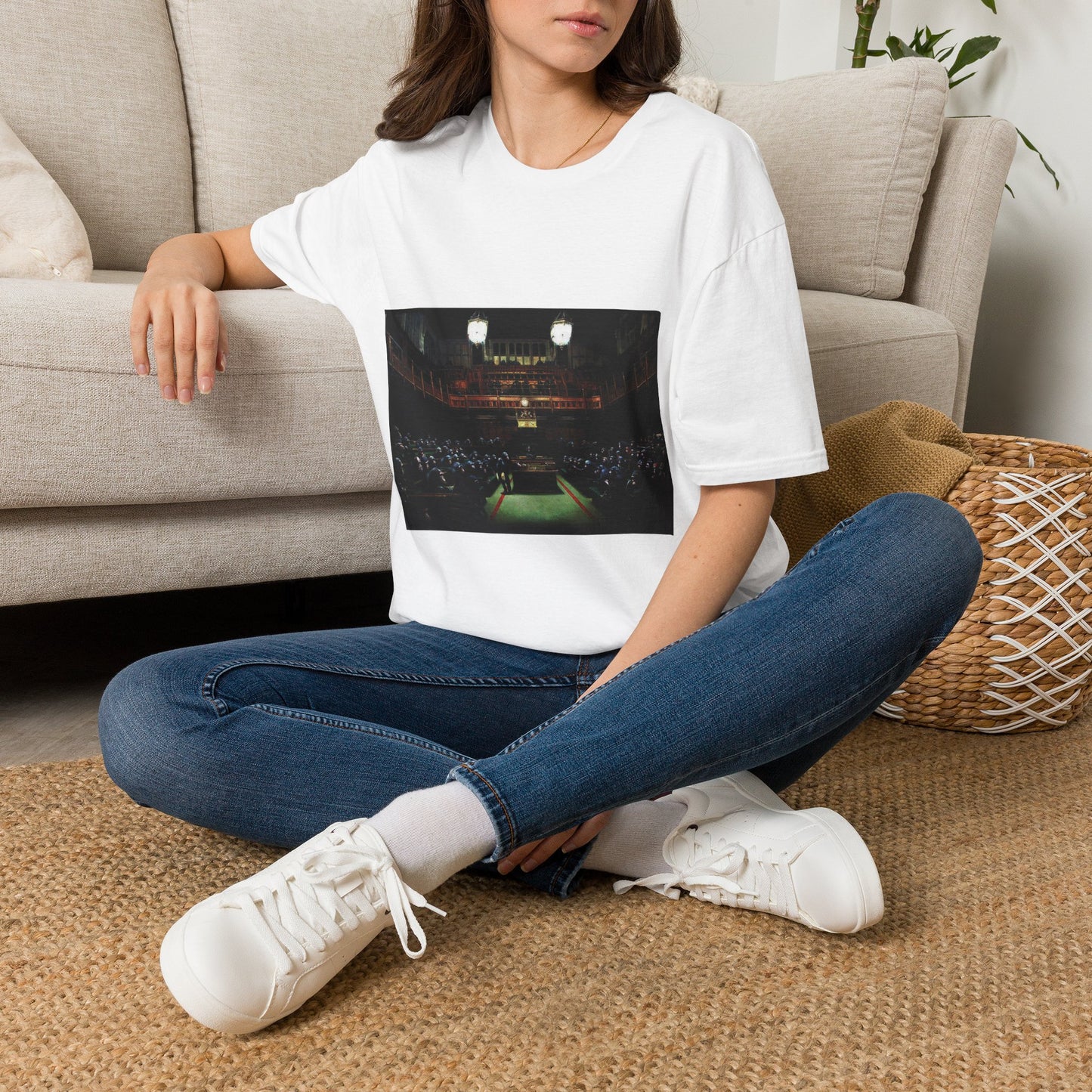 Banksy Courtroom Night Scene T-Shirt — Vintage Courtroom Photo Tee
