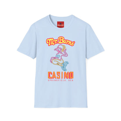 Mr. Burns Casino T-Shirt — Retro Neon Mermaid Resort Tee