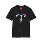 Banksy Crucifixion Balance Tee — Stenciled Jesus Holding Gift Bags Graphic T-Shirt