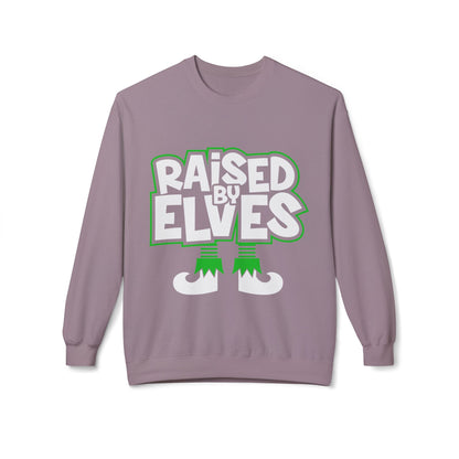 Raised by Elves Sweatshirt – Christmas Funny Holiday Crewneck