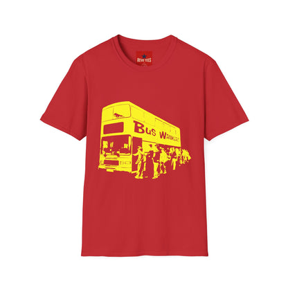 Bus Wankers Graphic T-Shirt — Retro Yellow Double-Decker Design