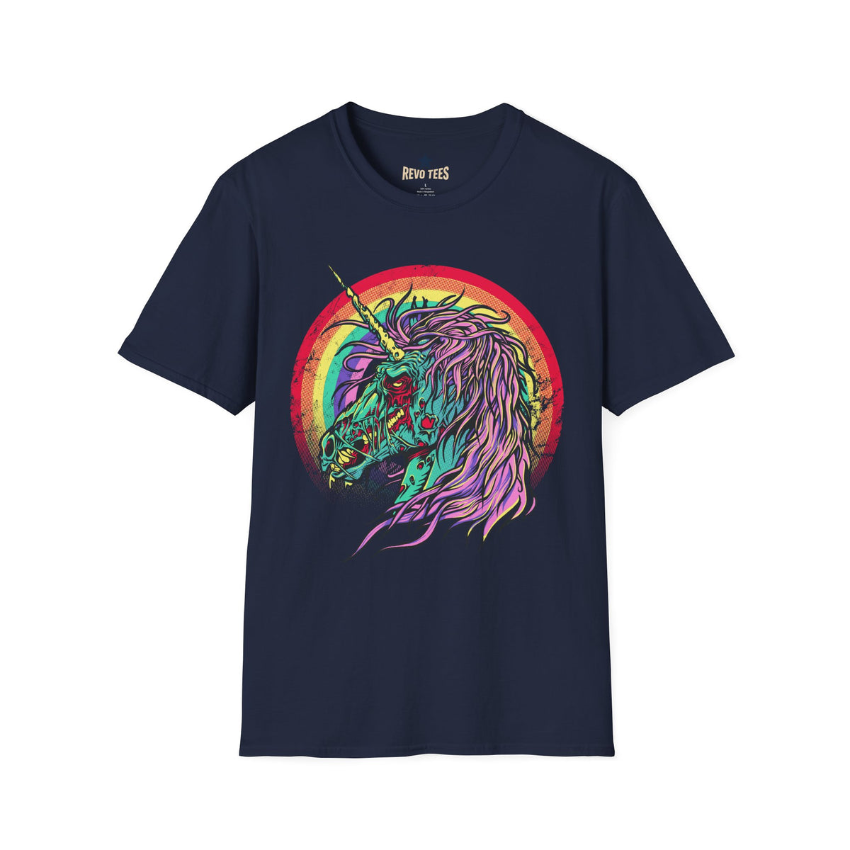 Psychedelic Zombie Unicorn — Rainbow Retro Mythical Tee